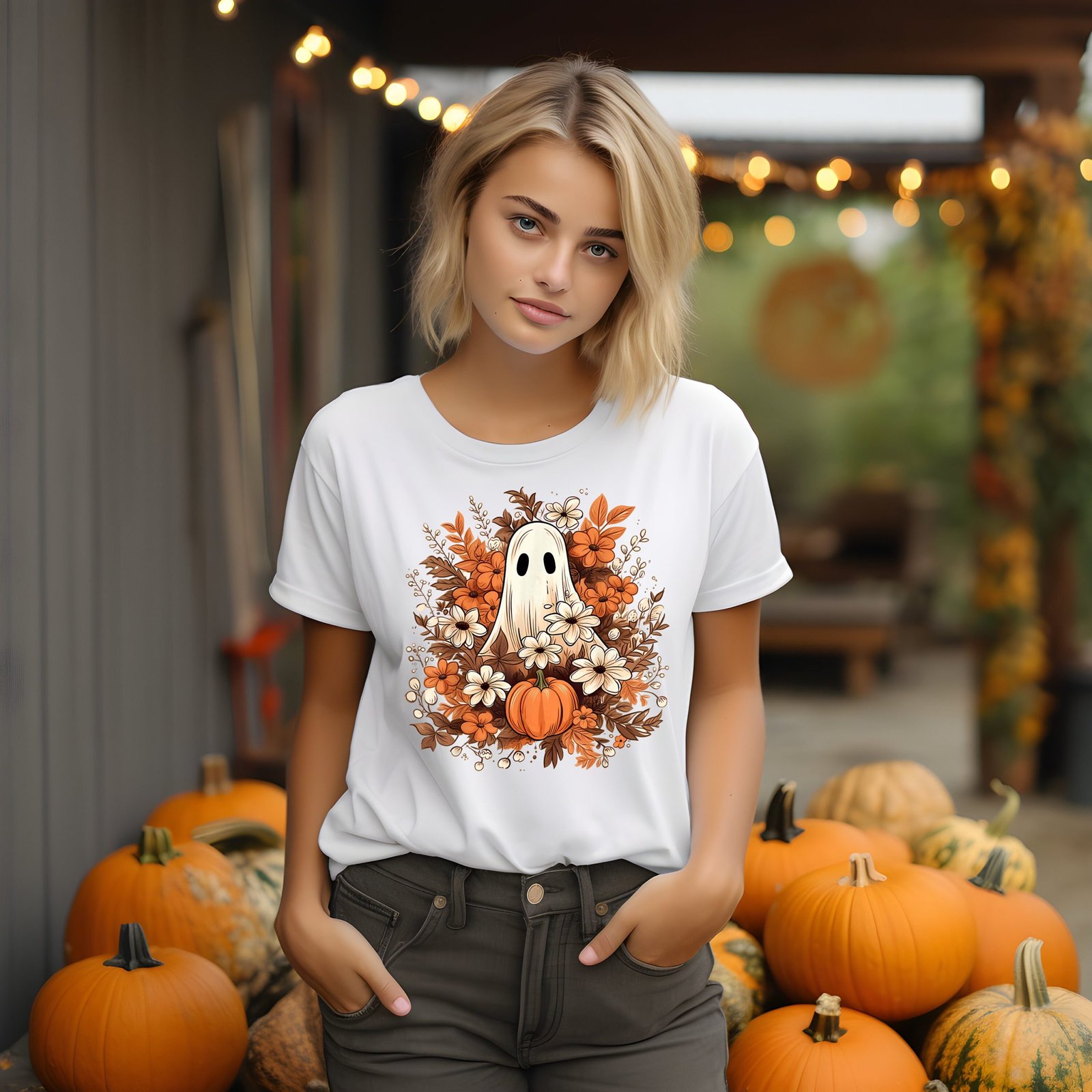 Halloween Spooky Ghost Shirt, Floral Ghost Tee, Halloween Fall Shirt ...